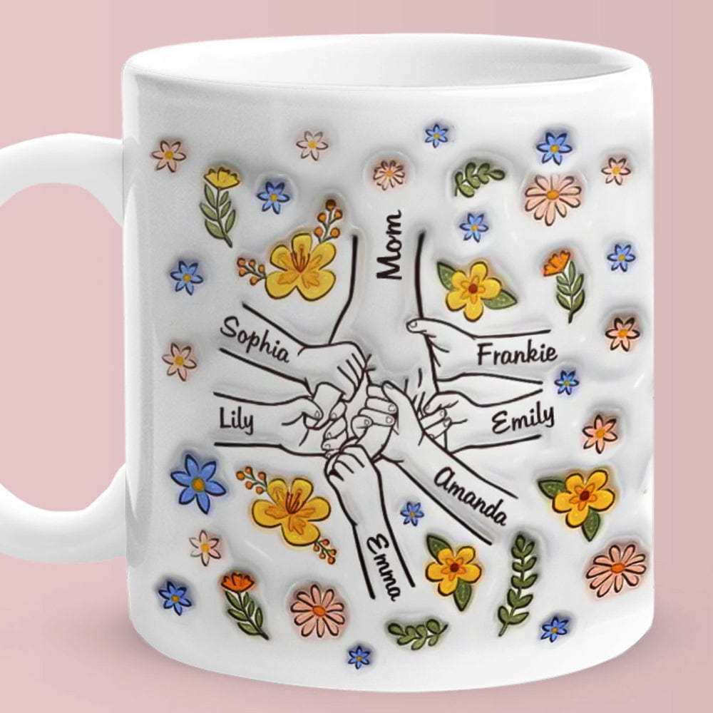 Personalisierte 3d-tasse Mit Aufgeblasenem Effekt, Bedruckt, „sie Halten Unsere Hände, Auch Unsere Herzen“, Geschenk Für Mama, Oma - DePhotoBoxer