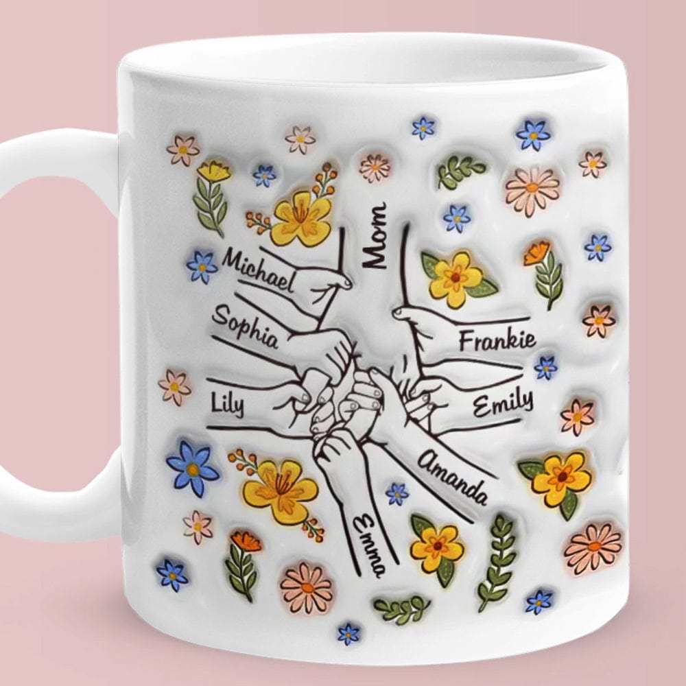 Personalisierte 3d-tasse Mit Aufgeblasenem Effekt, Bedruckt, „sie Halten Unsere Hände, Auch Unsere Herzen“, Geschenk Für Mama, Oma - DePhotoBoxer
