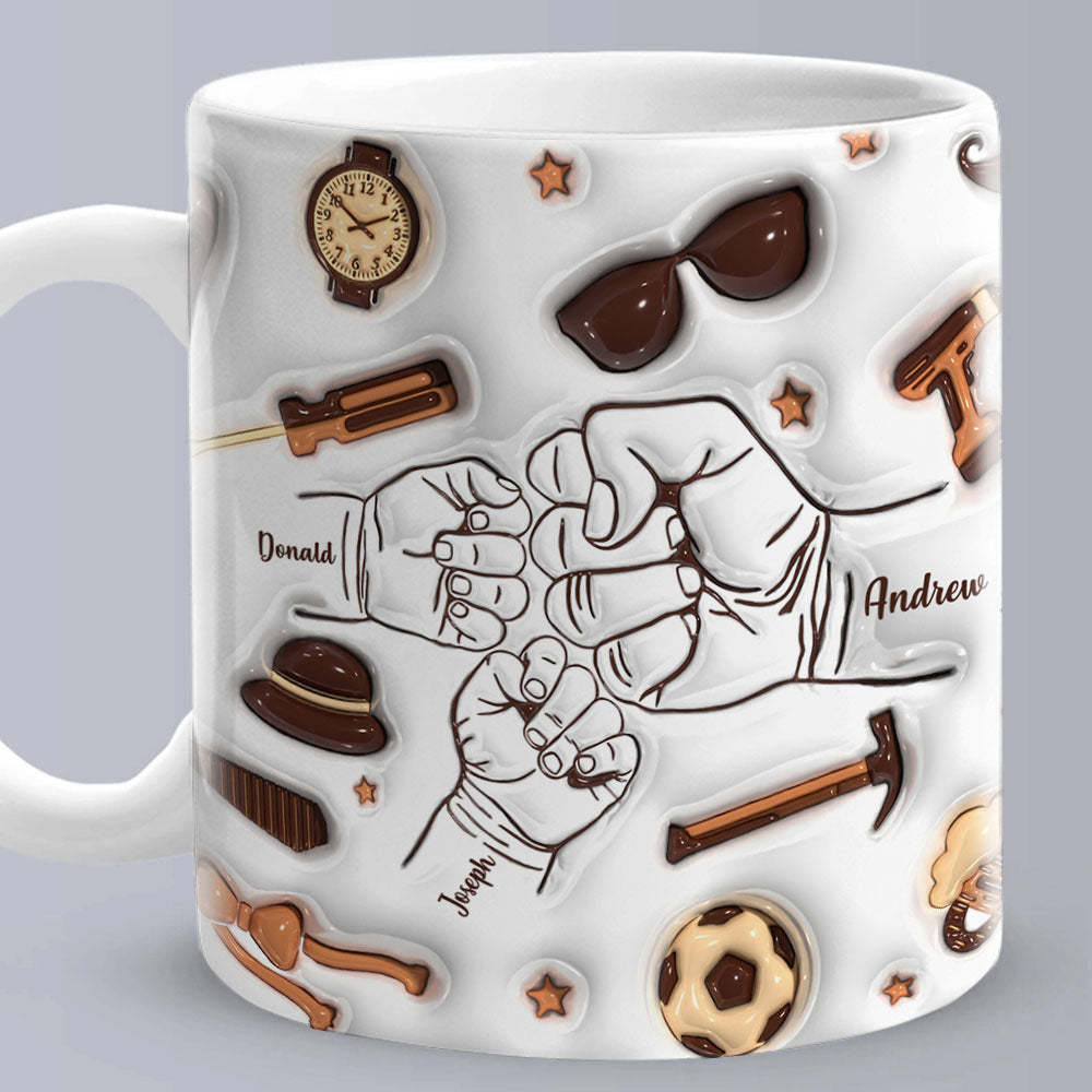 Vatertagsgeschenke, Personalisierte 1–6 Kindernamen, Individuell Bedruckte Tasse Mit 3d-aufblaseffekt Für Papa Oder Opa - DePhotoBoxer