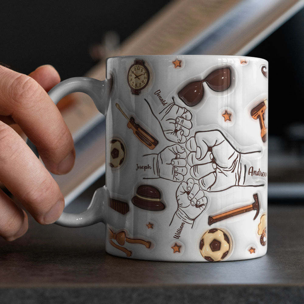 Vatertagsgeschenke, Personalisierte 1–6 Kindernamen, Individuell Bedruckte Tasse Mit 3d-aufblaseffekt Für Papa Oder Opa - DePhotoBoxer