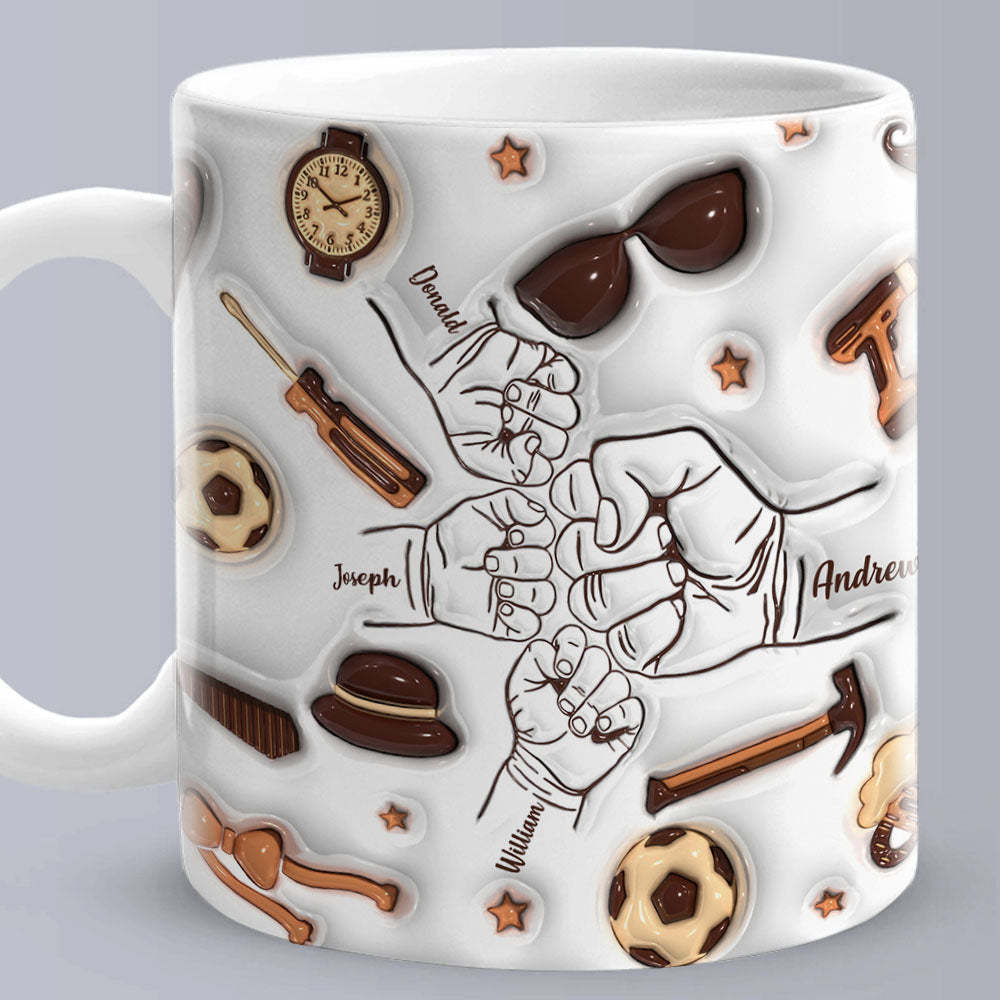Vatertagsgeschenke, Personalisierte 1–6 Kindernamen, Individuell Bedruckte Tasse Mit 3d-aufblaseffekt Für Papa Oder Opa - DePhotoBoxer