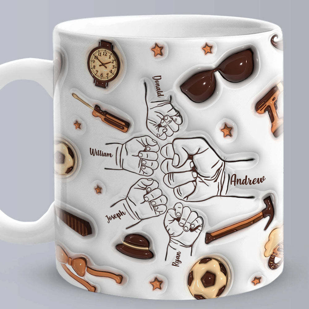 Vatertagsgeschenke, Personalisierte 1–6 Kindernamen, Individuell Bedruckte Tasse Mit 3d-aufblaseffekt Für Papa Oder Opa - DePhotoBoxer