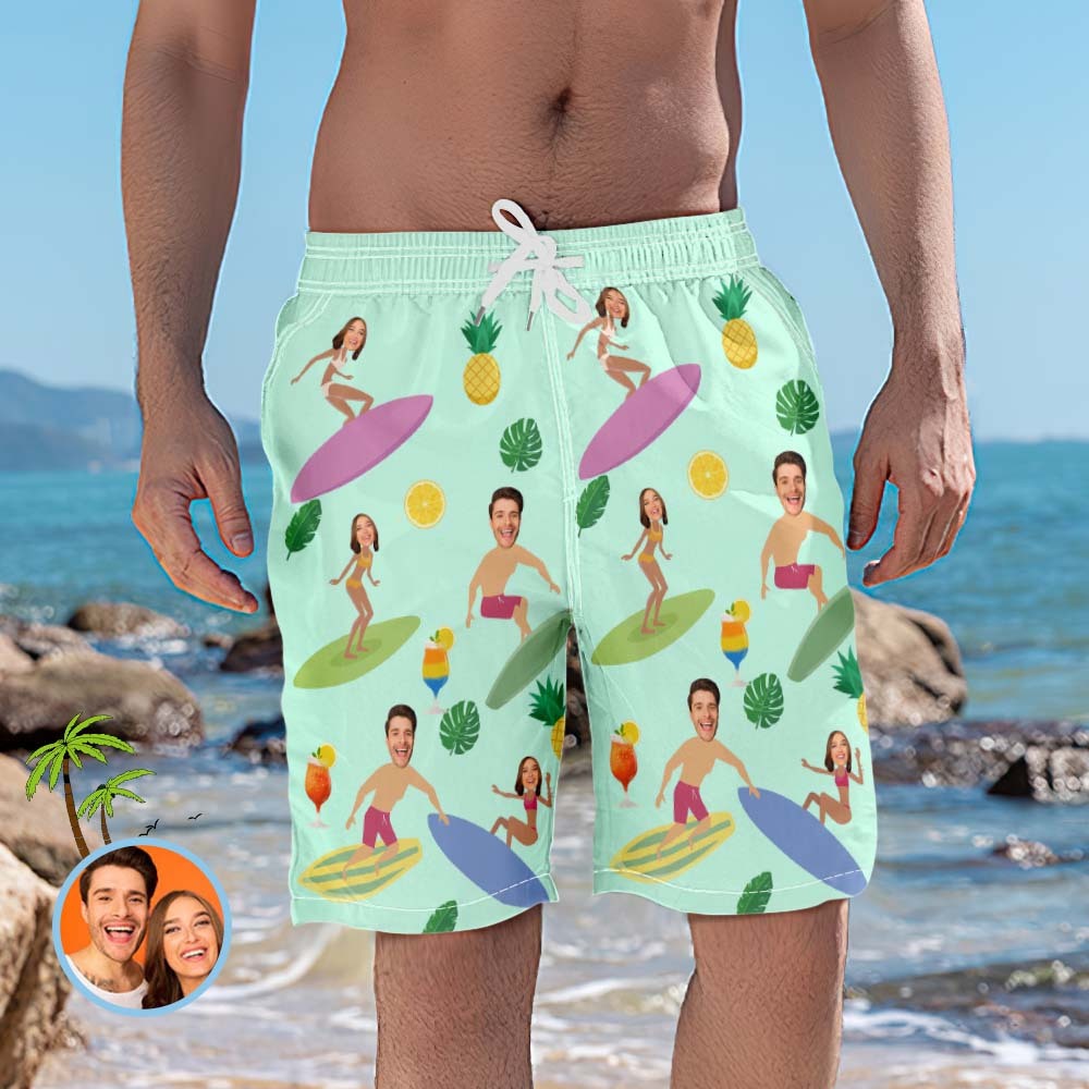 Custom Face Swim Trunks Personalized Beach Shorts Surfing Funny Men's Casual Shorts - MyFaceBoxer