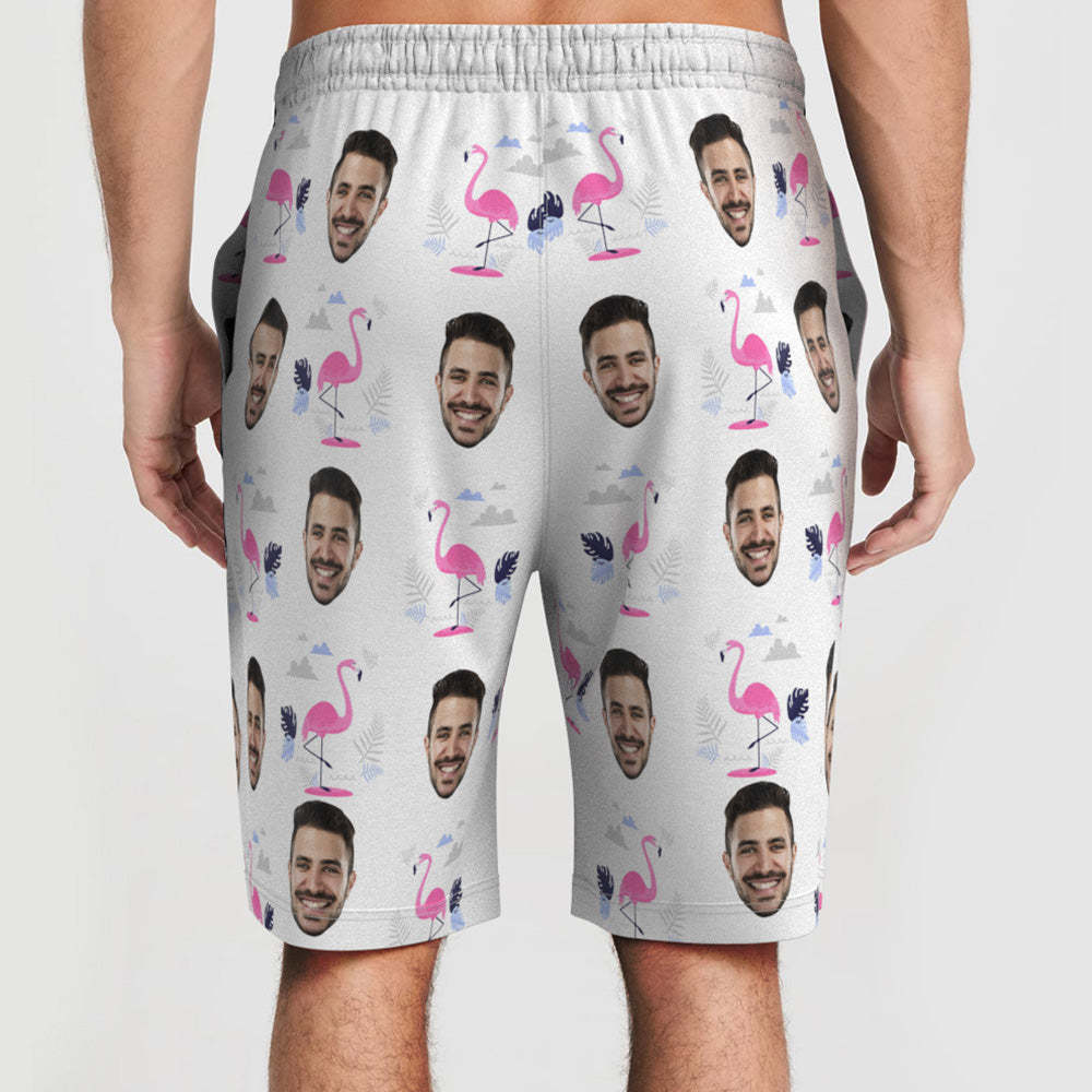 Strandshorts Mit Individuellem Gesicht, Personalisiertes Foto, Flamingo-druck, Badehose, Urlaub, Party, Geschenk - DePhotoBoxer