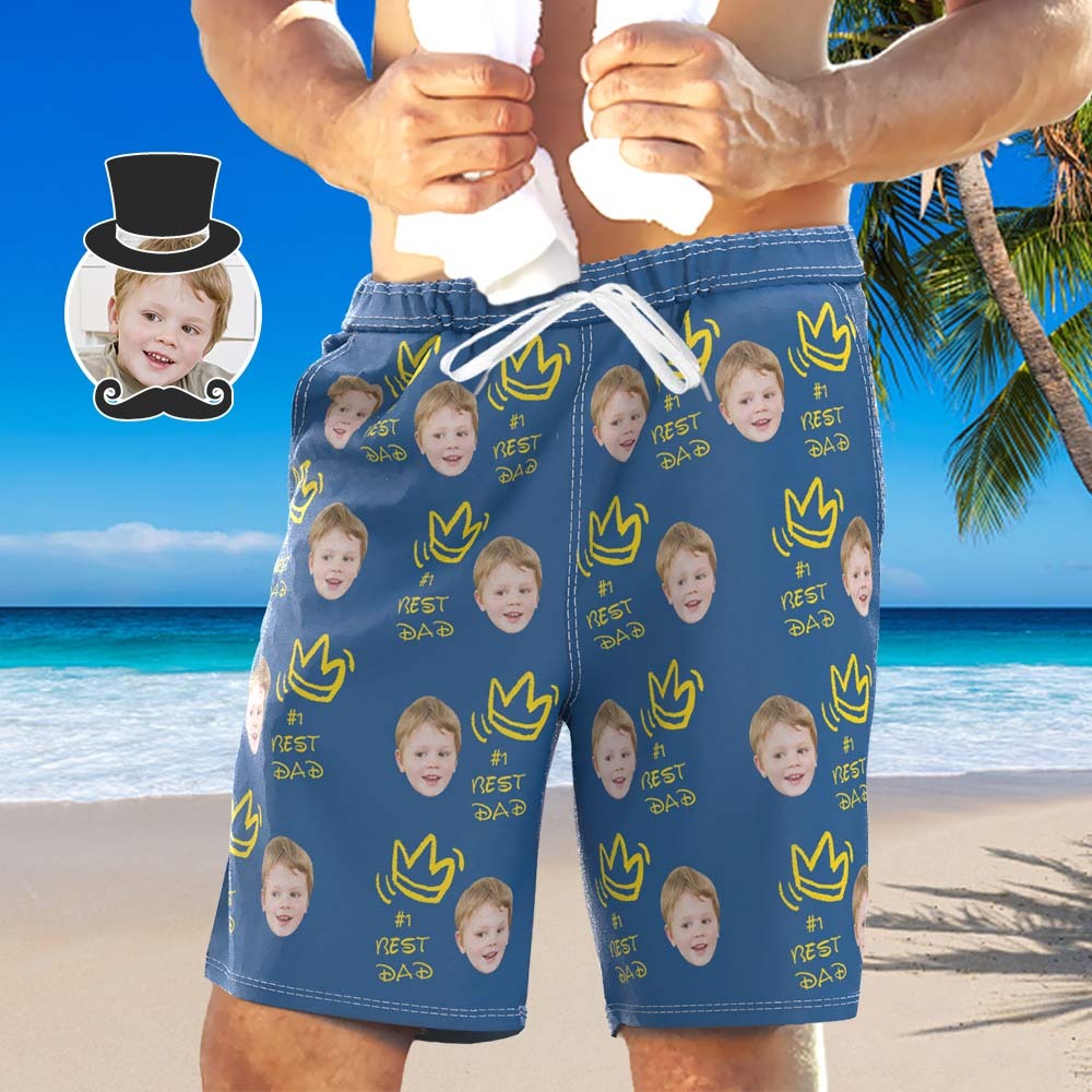 Strandshorts Mit Individuellem Gesicht, Personalisiertes Foto, Badehose Nr. 1, Bester Papa - DePhotoBoxer