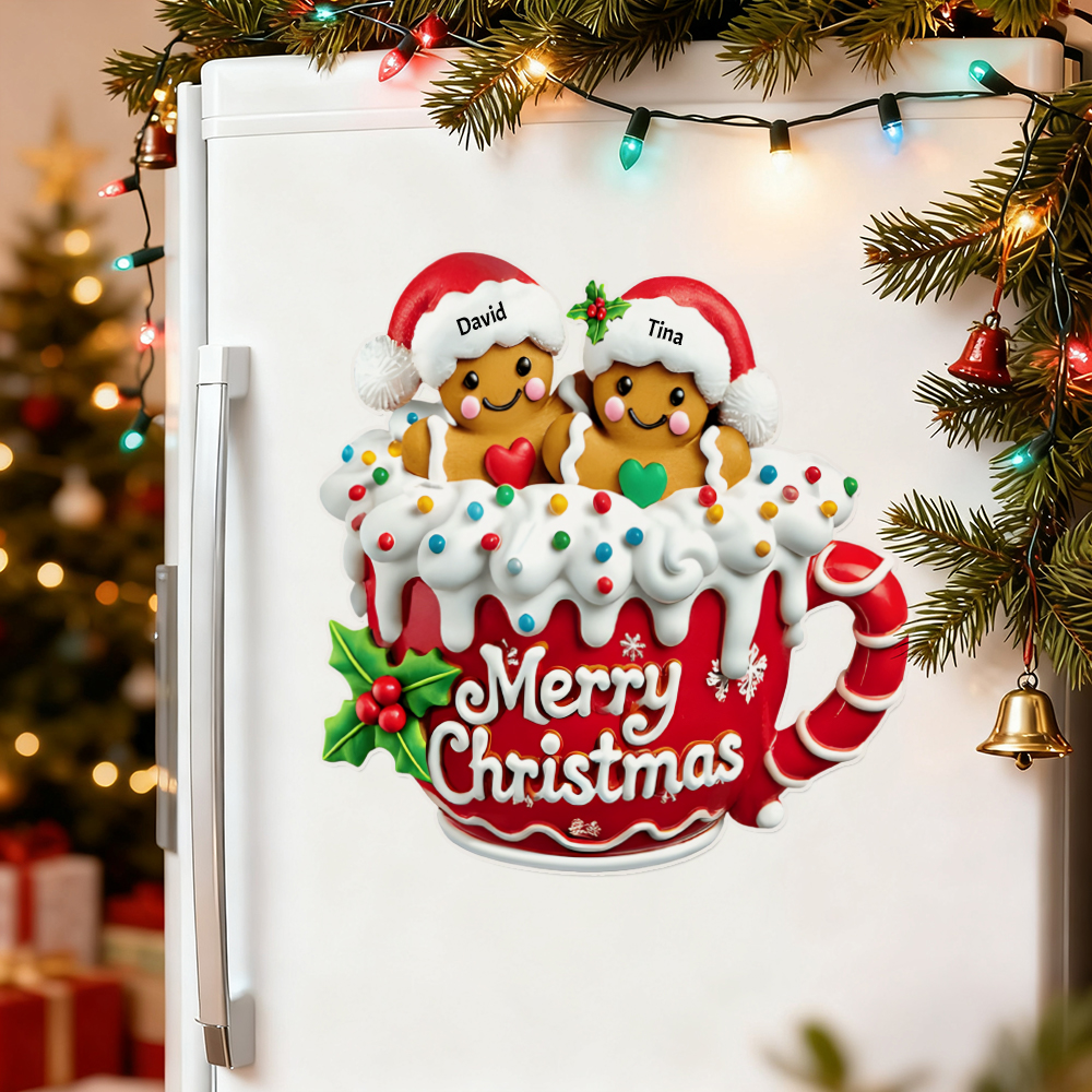 Frohe Weihnachten - Personalisierter Lebkuchenfamilien-aufkleber