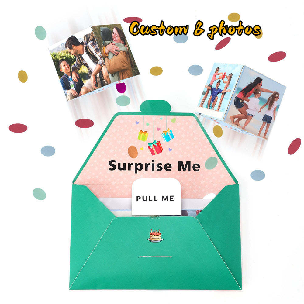 Personalisieren Sie Die Überraschungs-konfetti-karte Zum Geburtstag Mit Einer Explodierenden Box-karte. Benutzerdefinierte Foto-3d-pop-up-grußkarte - DePhotoBoxer
