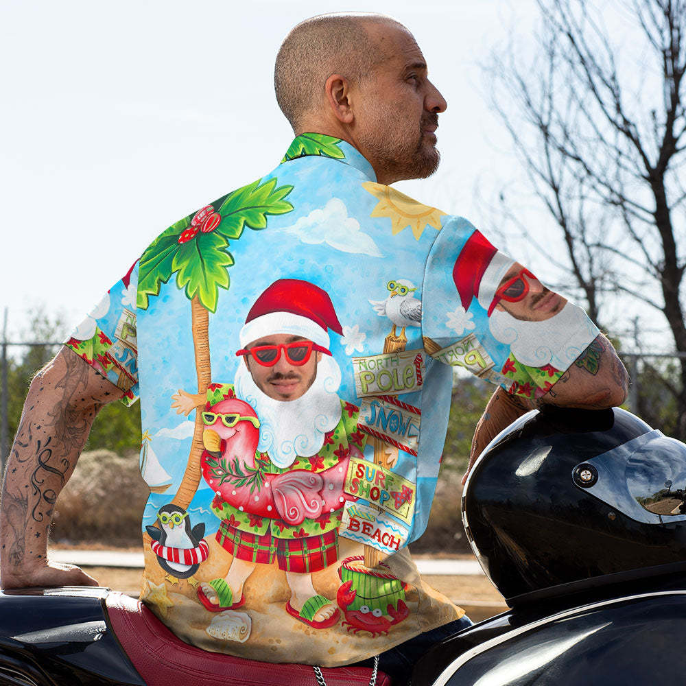 Benutzerdefinierte Männer Gesicht Hawaiian Halloween Weihnachten Shirts Personalisierte Funky Santa Party Shirt - DePhotoBoxer
