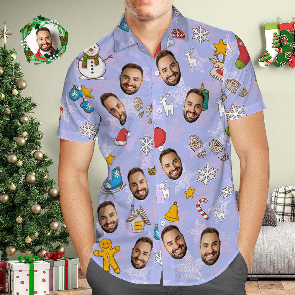 Hawaiihemd Mit Individuellem Gesicht, Personalisiertes Lila Hawaiihemd, Weihnachtsgeschenk Für Ihn - DePhotoBoxer