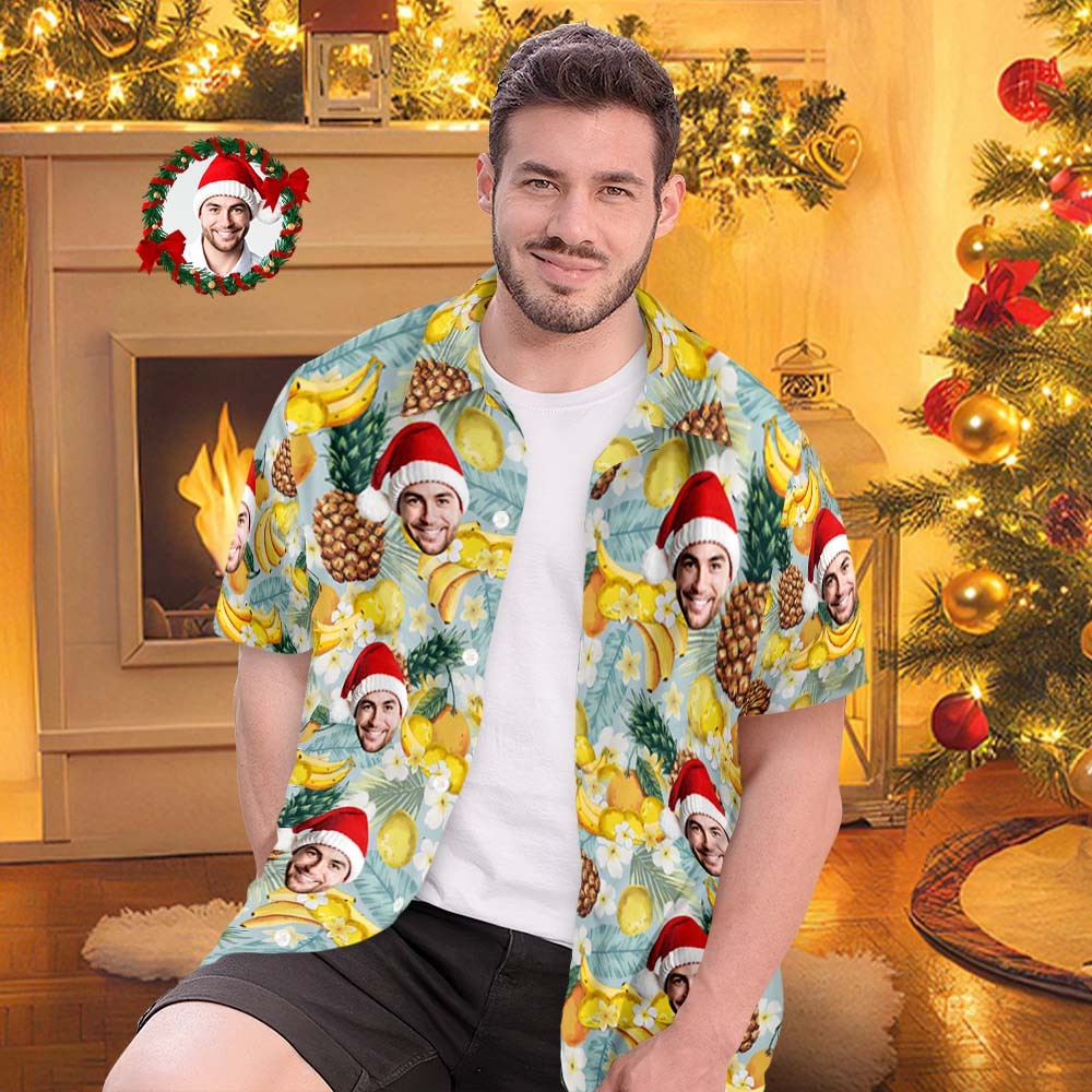 Hawaiihemden Mit Individuellem Gesicht, Personalisiertes Fotogeschenk, Weihnachtshemden Für Herren, Tropische Früchte - DePhotoBoxer