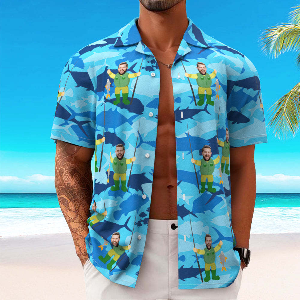 Benutzerdefinierte Herren Hawaiihemd Fischer Sommer Urlaub Gesicht Hawaiihemd - DePhotoBoxer