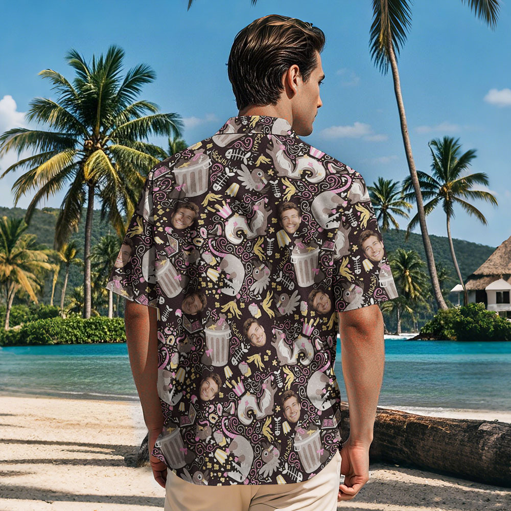 [Copy]Benutzerdefiniertes Hawaii-hemd Mit Gesicht, Personalisiertes Sommer-hemd Mit Weißen Blumen Und Blauen Blättern, Urlaubsgeschenk 1