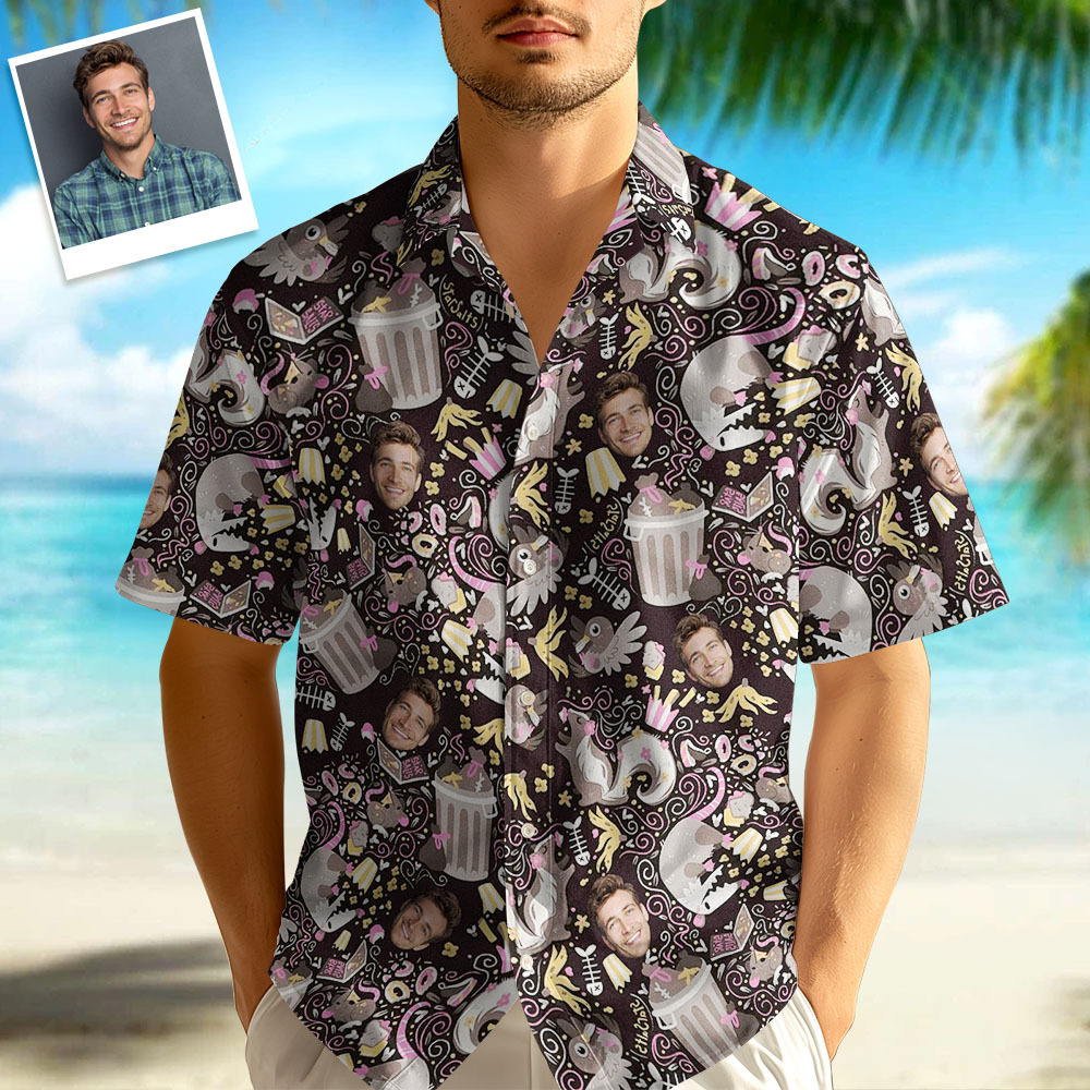[Copy]Benutzerdefiniertes Hawaii-hemd Mit Gesicht, Personalisiertes Sommer-hemd Mit Weißen Blumen Und Blauen Blättern, Urlaubsgeschenk 1