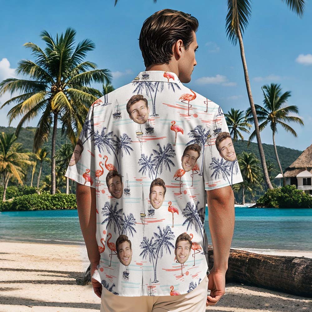 Hawaiihemden mit individuellem Gesicht für Männer, Hemden mit Flamingo- und Strand-Prints, Geschenke für Männer