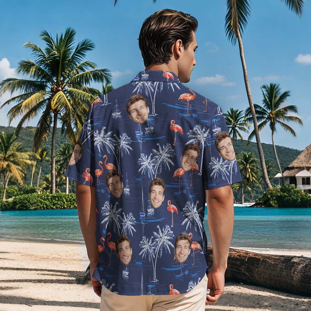Hawaiihemden mit individuellem Gesicht für Männer, Hemden mit Flamingo- und Strand-Prints, Geschenke für Männer