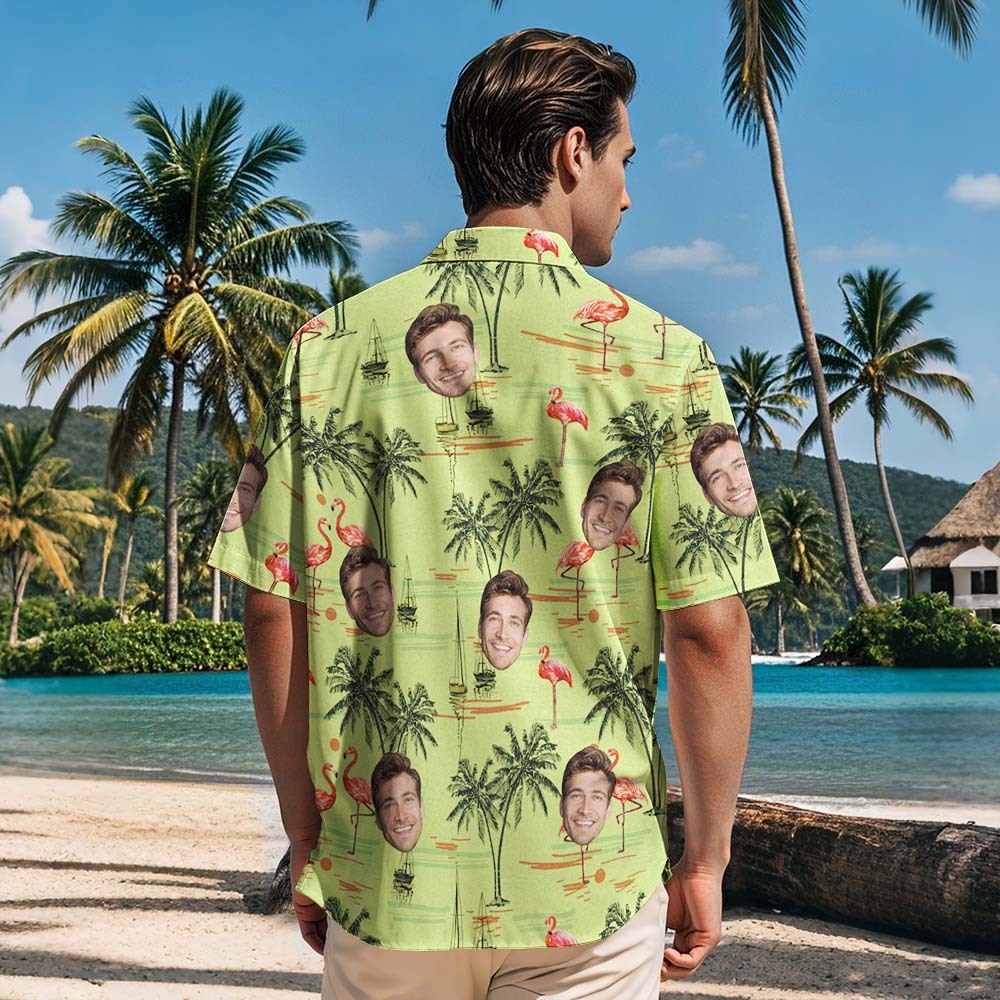 Hawaiihemden mit individuellem Gesicht für Männer, Hemden mit Flamingo- und Strand-Prints, Geschenke für Männer