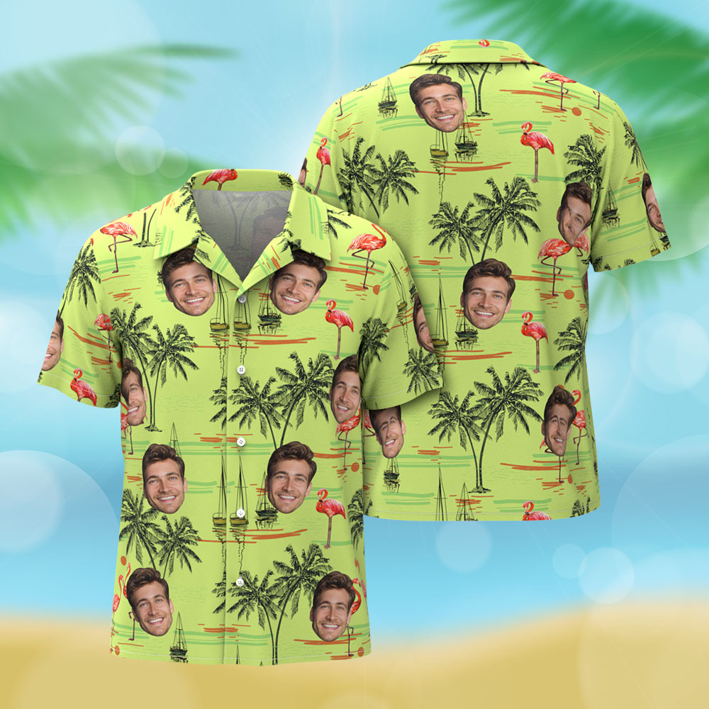Hawaiihemden mit individuellem Gesicht für Männer, Hemden mit Flamingo- und Strand-Prints, Geschenke für Männer