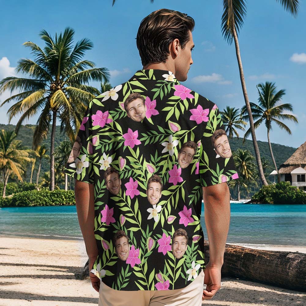 Hawaiihemden für Herren mit individuellem Gesicht und Blumen- und Blattaufdruck, Kurzarmhemden für den Sommer, Geschenke für Männer