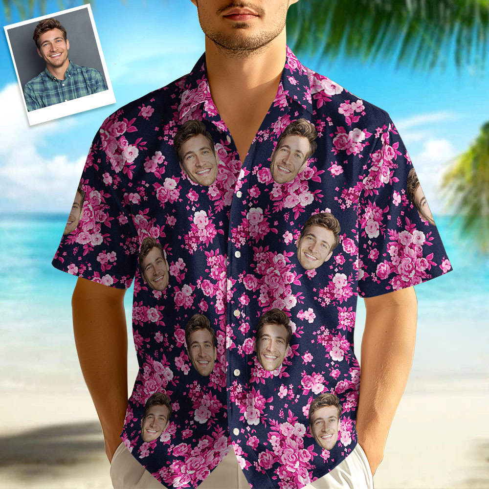 Sommer Geschenk Gesicht individuelles lila Hawaiihemd Cooles Shirt Männer Geschenk