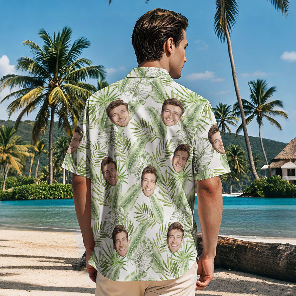 Sommergeschenk Gesicht individuelle grüne Blätter Hawaiihemd Cooles Shirt Männer Geschenk