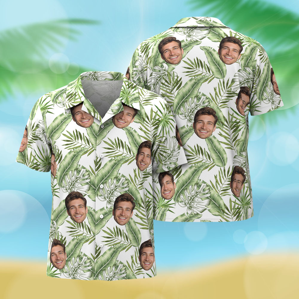 Sommergeschenk Gesicht individuelle grüne Blätter Hawaiihemd Cooles Shirt Männer Geschenk
