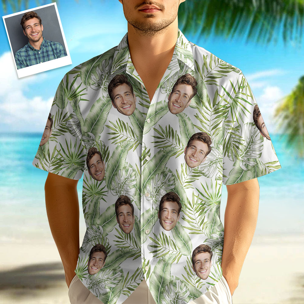 Sommergeschenk Gesicht individuelle grüne Blätter Hawaiihemd Cooles Shirt Männer Geschenk