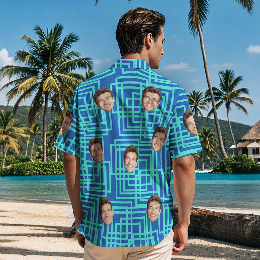Gesicht individuelles blau gestreiftes Hawaiihemd Cooles Shirt Männer Geschenk Sommergeschenk