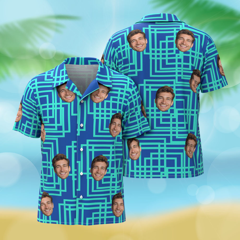Gesicht individuelles blau gestreiftes Hawaiihemd Cooles Shirt Männer Geschenk Sommergeschenk