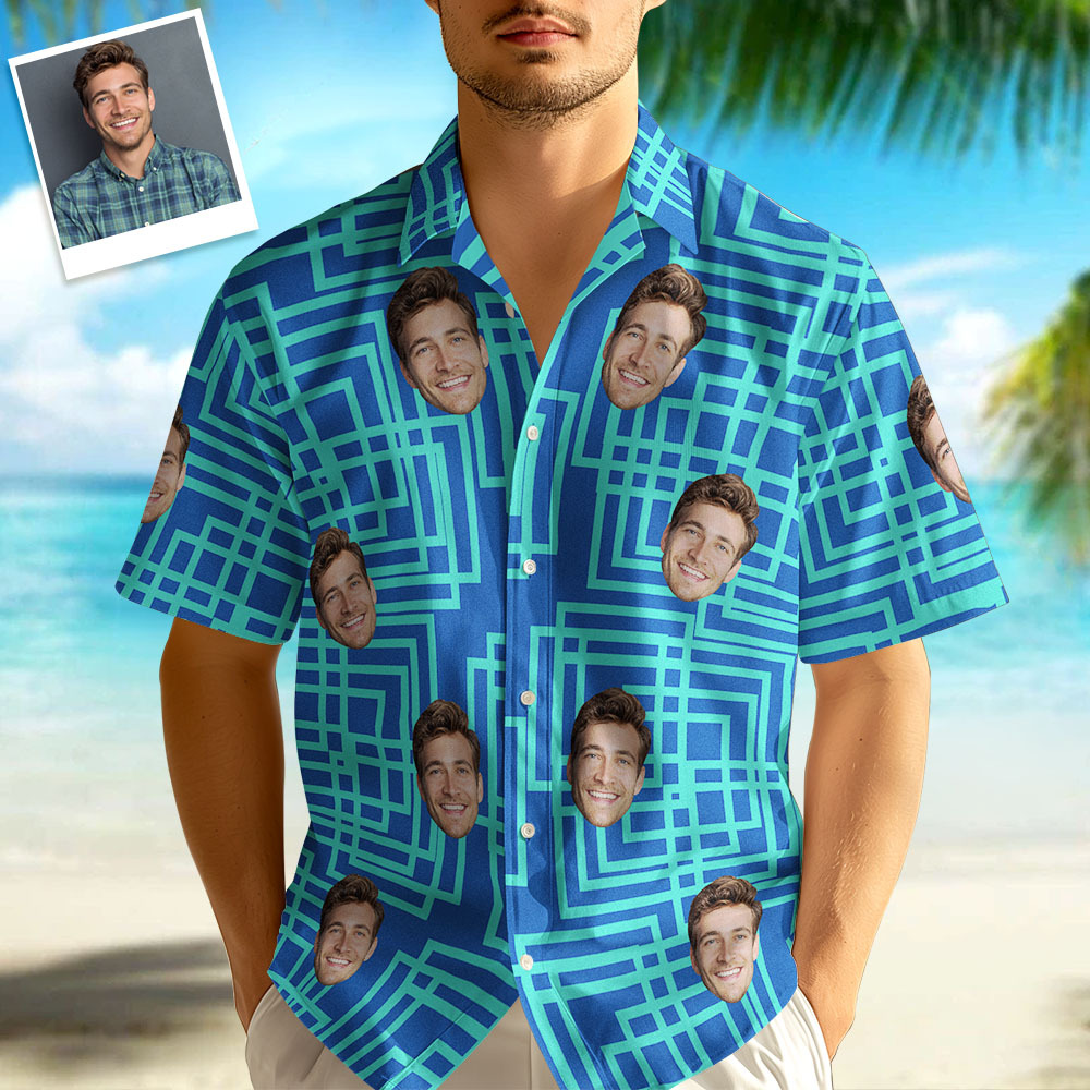 Gesicht individuelles blau gestreiftes Hawaiihemd Cooles Shirt Männer Geschenk Sommergeschenk