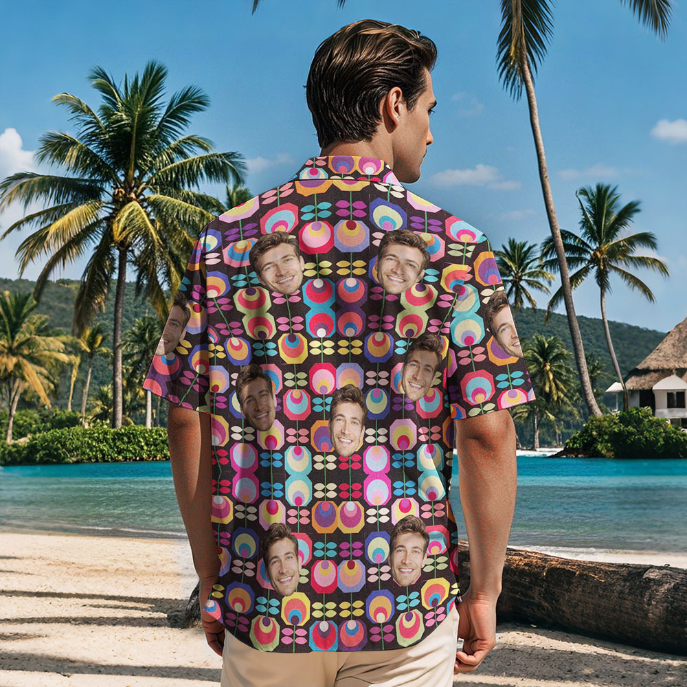 Gesicht individuelles Muster gestreift Hawaiihemd Cooles Shirt Herren Geschenk Sommer