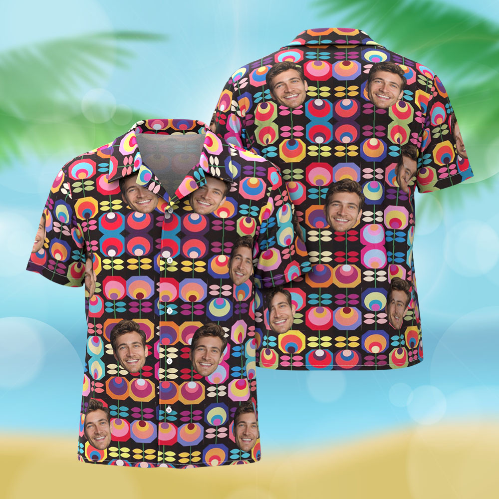Gesicht individuelles Muster gestreift Hawaiihemd Cooles Shirt Herren Geschenk Sommer