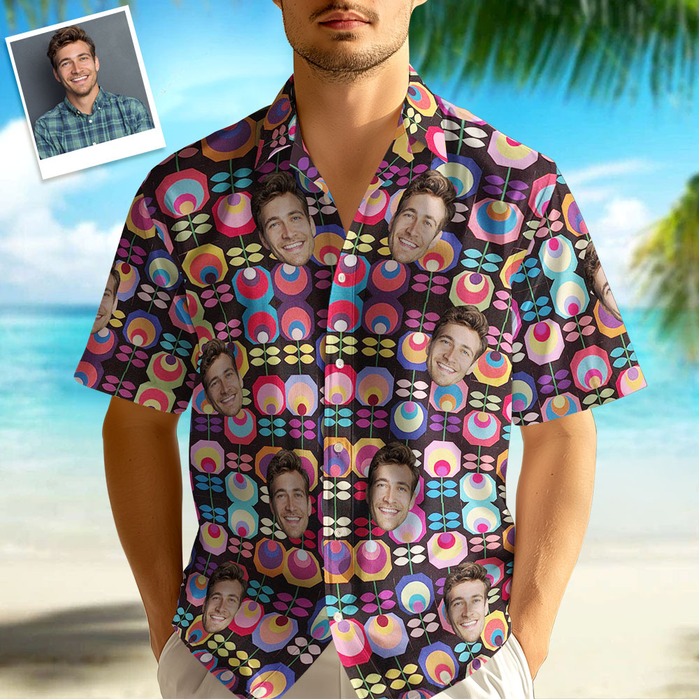 Gesicht individuelles Muster gestreift Hawaiihemd Cooles Shirt Herren Geschenk Sommer