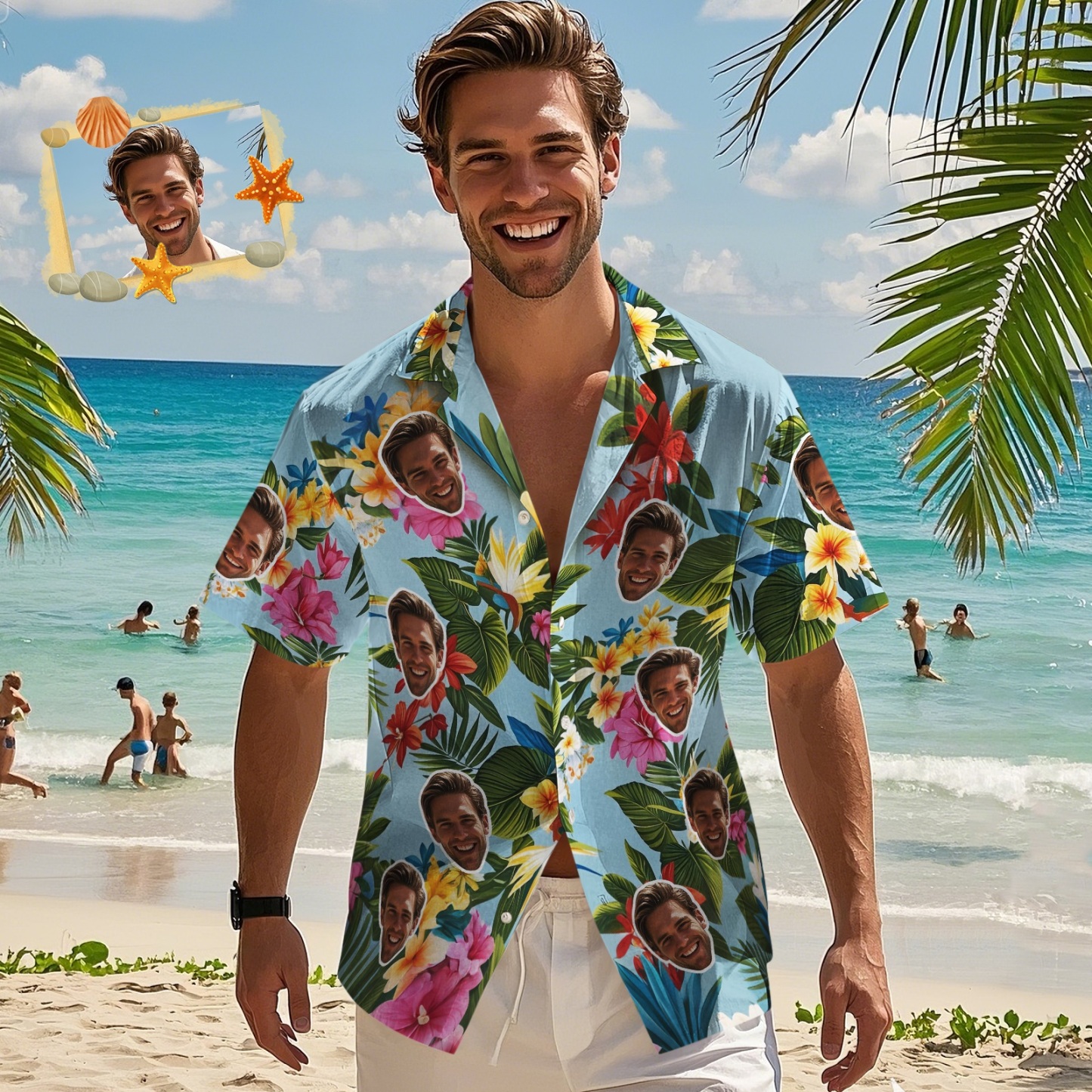 Personalisierte Hawaiihemden für Herren mit Blumen und Blättern einzig