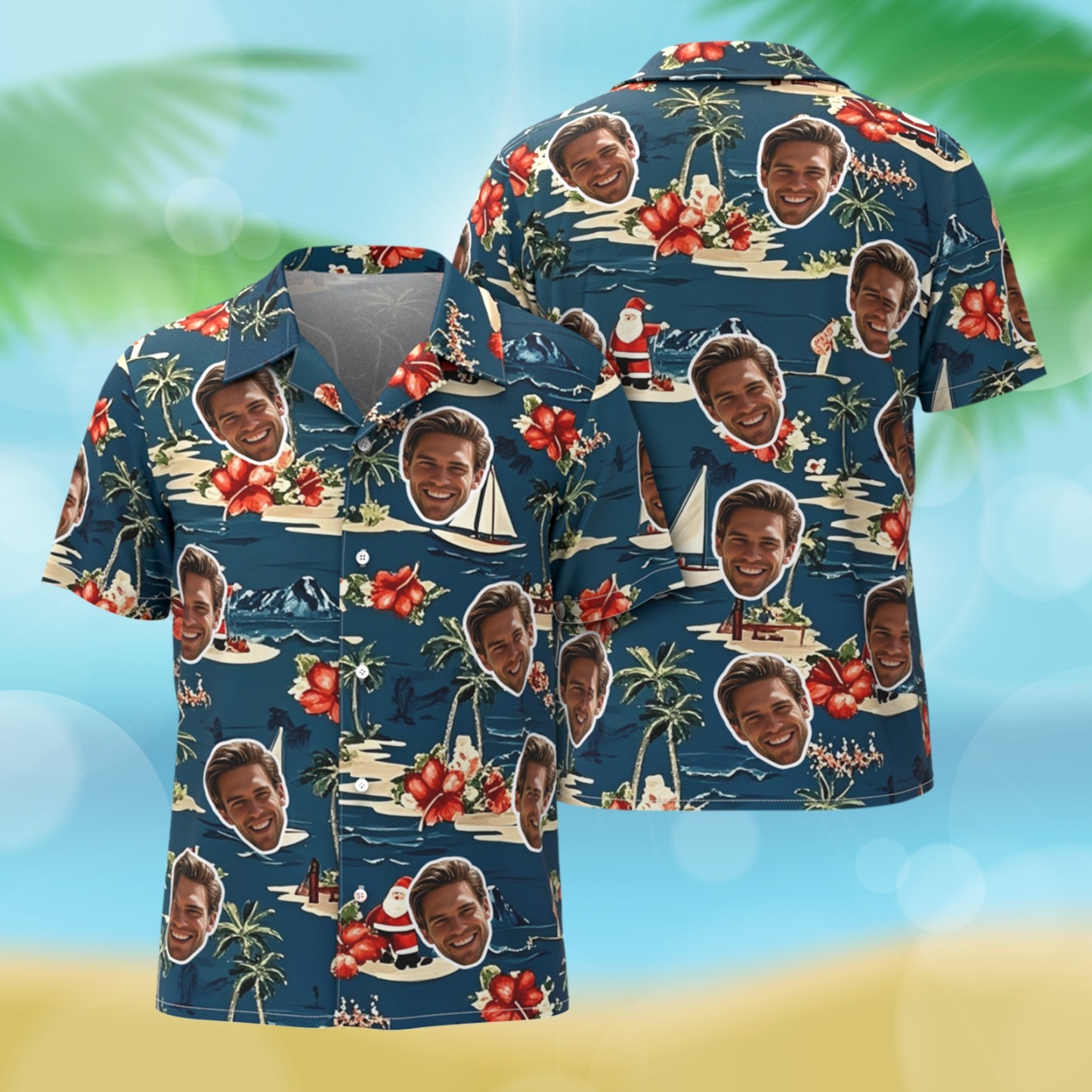 Hawaiihemden für Herren mit Blumen Segelbooten Kokospalmen und Hawaii-Stil