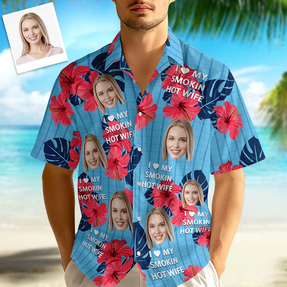 Hawaiihemden Mit Individuellem Gesicht „i Love My Hot Wife & Girlfriend“, Perfekt Für Den Sommerurlaub, Kleidung, Geschenke Für Männer