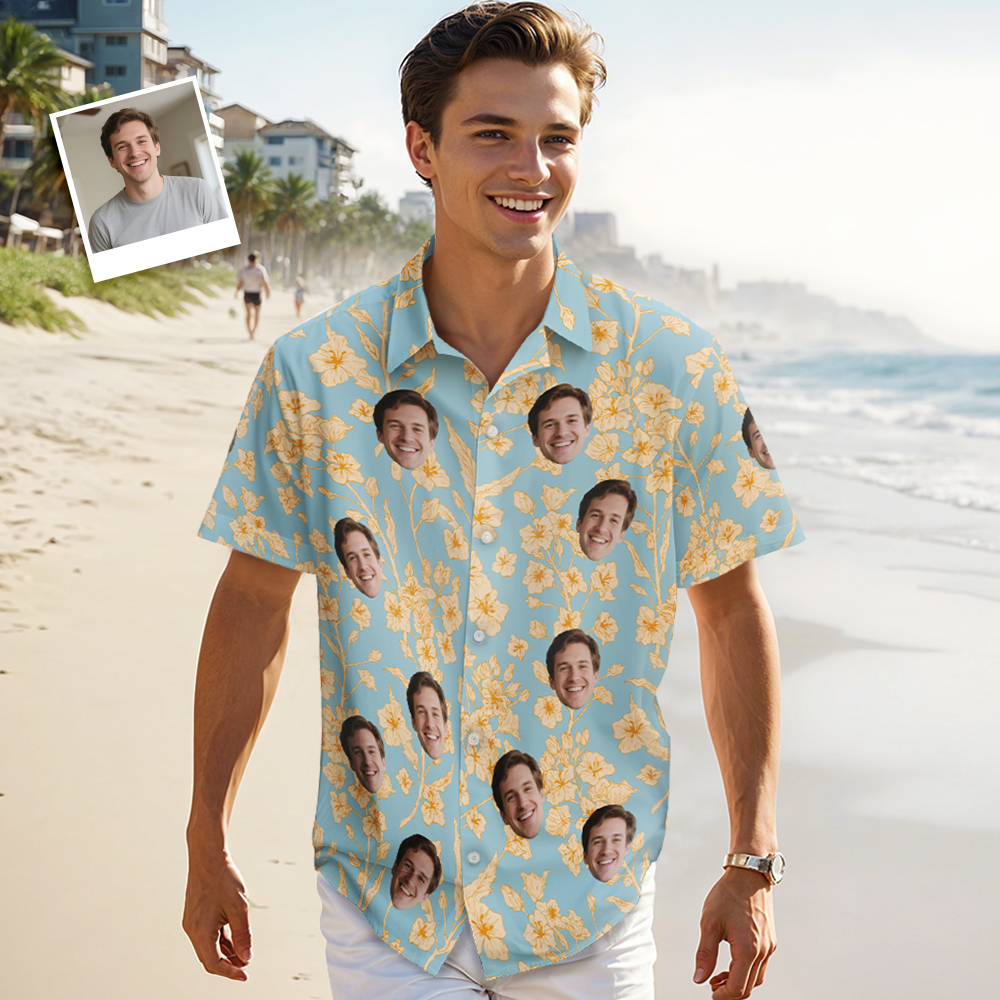 Vatertags-tropenhemd, Hawaiihemd Mit Individuellem Gesicht, Einzigartiges Vatertagsgeschenk Für Ihn - DePhotoBoxer