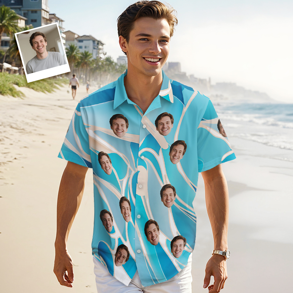Benutzerdefiniertes Foto-hawaii-shirt, Lustiges Gesicht-hawaii-shirt Als Vatertagsgeschenk Für Coole Väter - DePhotoBoxer