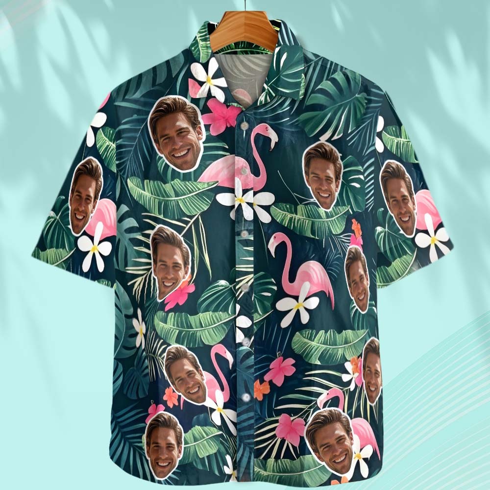 Benutzerdefinierte Hawaiian Shirt Flamingo Blume Muster Custom Gesicht Hawaiian Shirt - DePhotoBoxer
