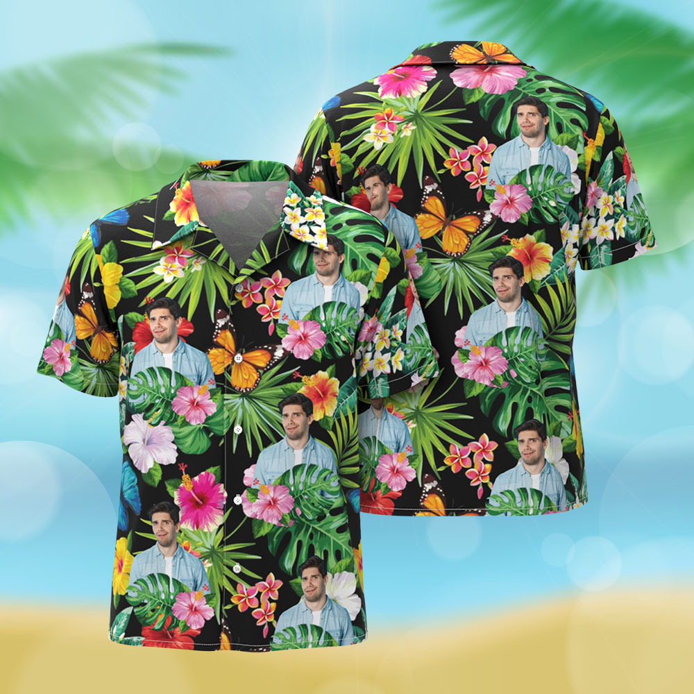 Benutzerdefinierte Gesicht Hawaiian Shirt Personalisierte Hund Katze Foto Für Reise Hawaiian Shirt - DePhotoBoxer