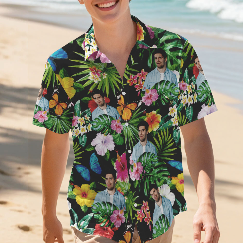 Benutzerdefinierte Gesicht Hawaiian Shirt Personalisierte Hund Katze Foto Für Reise Hawaiian Shirt - DePhotoBoxer