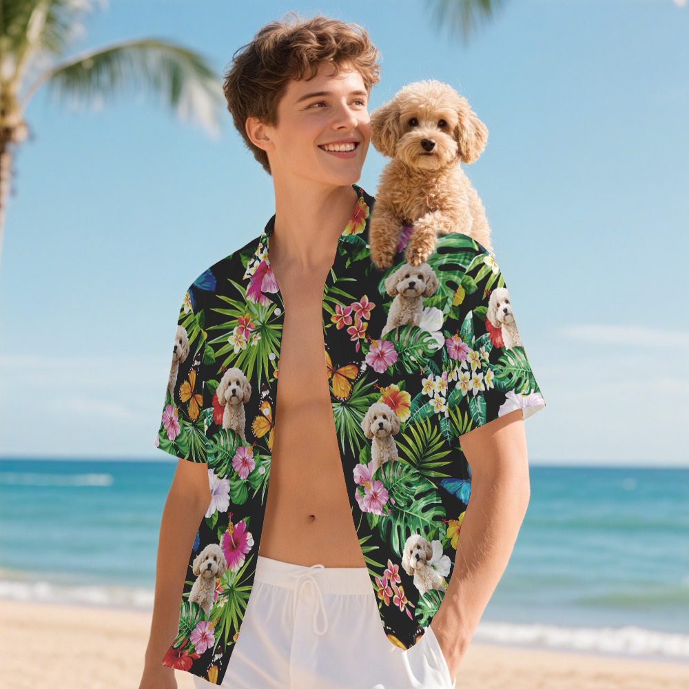 Benutzerdefinierte Gesicht Hawaiian Shirt Personalisierte Hund Katze Foto Für Reise Hawaiian Shirt - DePhotoBoxer