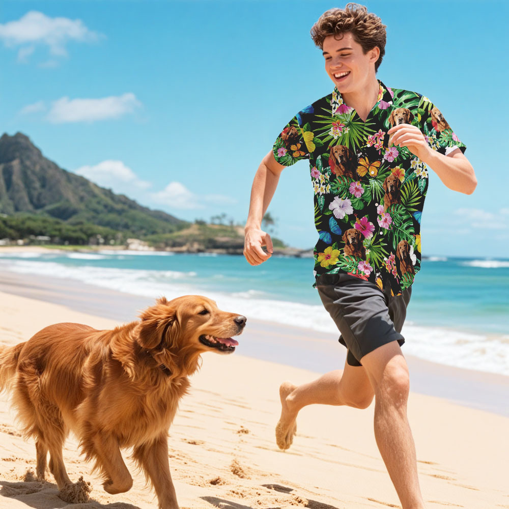 Benutzerdefinierte Gesicht Hawaiian Shirt Personalisierte Hund Katze Foto Für Reise Hawaiian Shirt - DePhotoBoxer