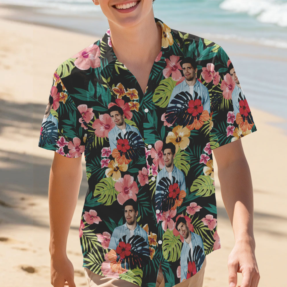 Personalisiertes Hawaiihemd Mit Foto, Hibiskusblüte, Personalisiertes Hawaiihemd Mit Foto Für Hunde Und Katzen