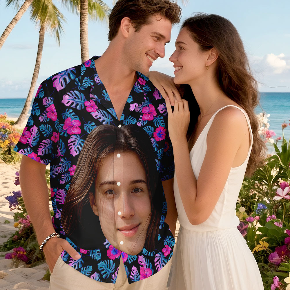 Benutzerdefinierte Big Face Lustiges Foto Tropical Hawaii Für Männer, Frauen Benutzerdefiniertes Foto Hawaii Shirts - DePhotoBoxer