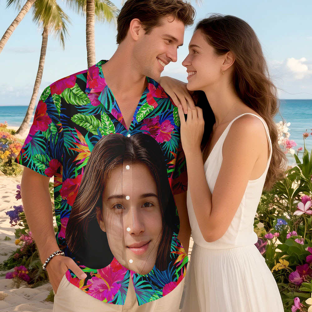 Benutzerdefinierte Big Face Lustiges Foto Tropical Hawaii Für Männer, Frauen Benutzerdefiniertes Foto Hawaii Shirts - DePhotoBoxer