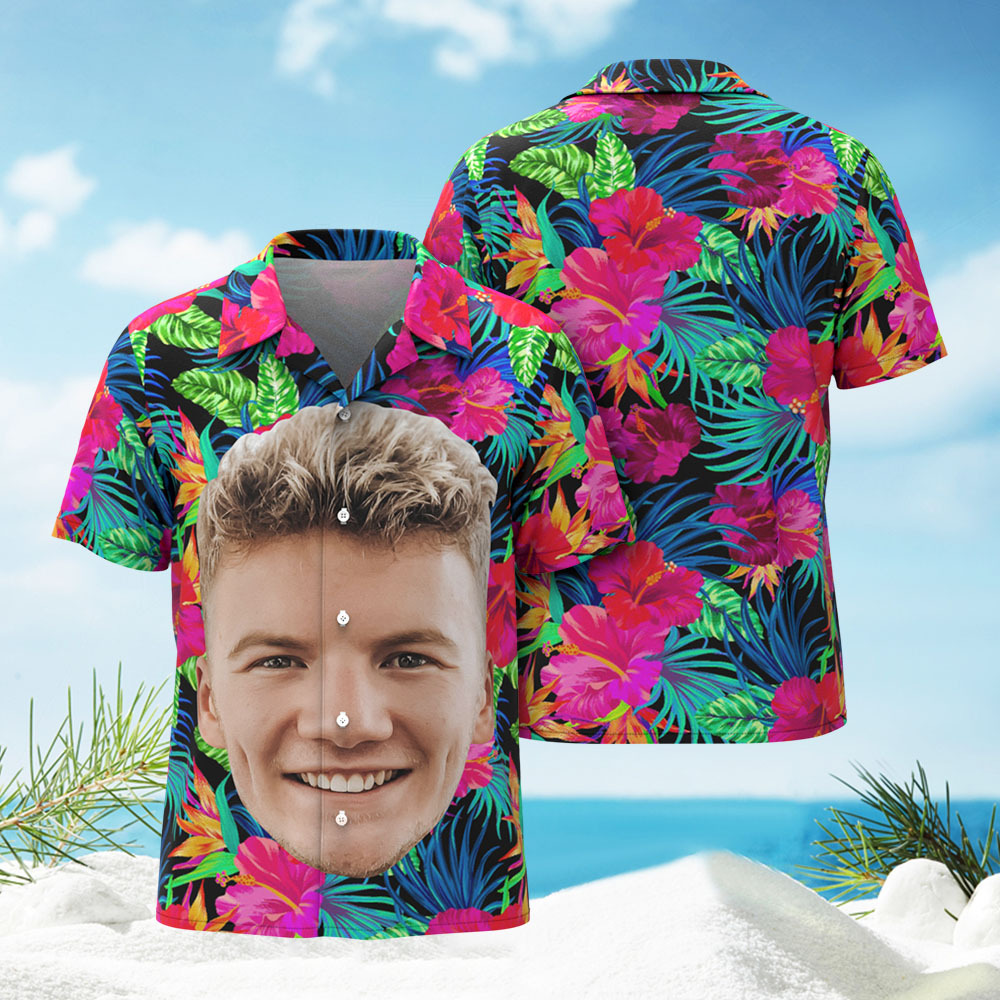 Benutzerdefinierte Big Face Lustiges Foto Tropical Hawaii Für Männer, Frauen Benutzerdefiniertes Foto Hawaii Shirts - DePhotoBoxer