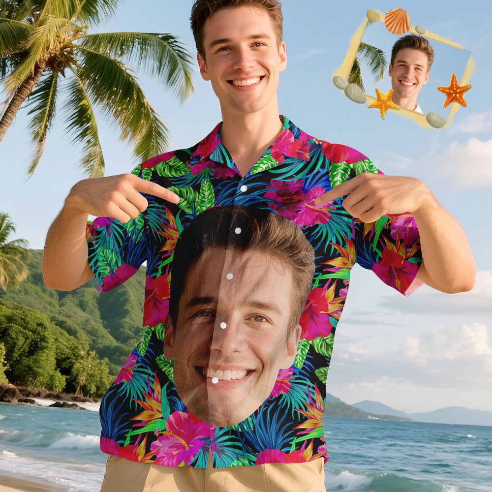 Benutzerdefinierte Big Face Lustiges Foto Tropical Hawaii Für Männer, Frauen Benutzerdefiniertes Foto Hawaii Shirts - DePhotoBoxer