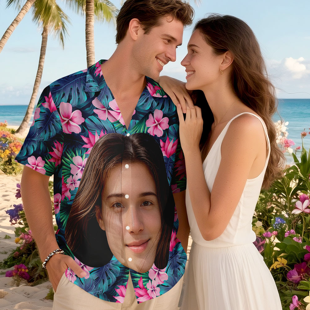 Benutzerdefinierte Big Face Lustiges Foto Tropical Hawaii Für Männer, Frauen Benutzerdefiniertes Foto Hawaii Shirts - DePhotoBoxer