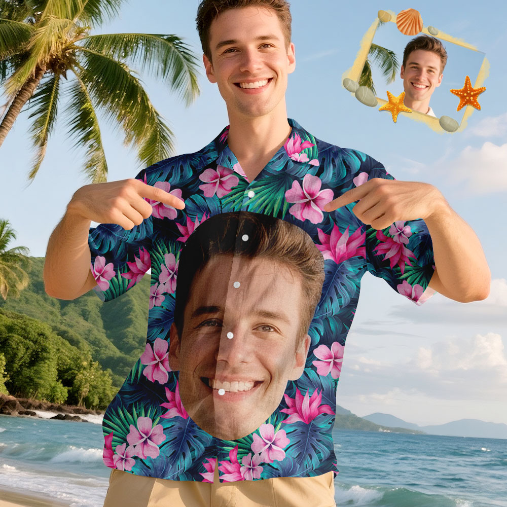 Benutzerdefinierte Big Face Lustiges Foto Tropical Hawaii Für Männer, Frauen Benutzerdefiniertes Foto Hawaii Shirts - DePhotoBoxer