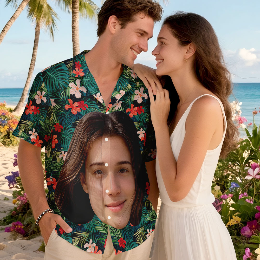 Benutzerdefinierte Big Face Lustiges Foto Tropical Hawaii Für Männer, Frauen Benutzerdefiniertes Foto Hawaii Shirts - DePhotoBoxer